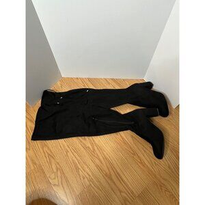 Over-The-Knee Black Suede Boots By Vepose Size 8 Block Heel Side Zipper & Tie Ba